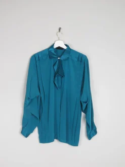 Women's Vintage Aqua Green Blouse With Bow Detail XS/S