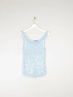 Women's Vintage Baby Blue 90s Crochet & Sequin Top S/M