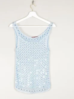 Women's Vintage Baby Blue 90s Crochet & Sequin Top S/M
