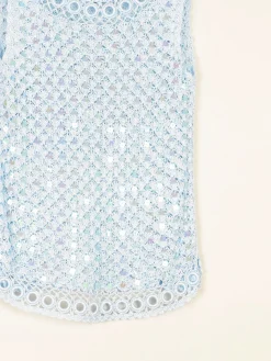 Women's Vintage Baby Blue 90s Crochet & Sequin Top S/M