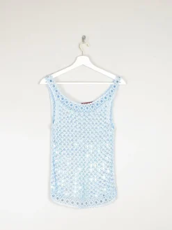 Women's Vintage Baby Blue 90s Crochet & Sequin Top S/M