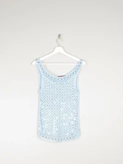 Women's Vintage Baby Blue 90s Crochet & Sequin Top S/M