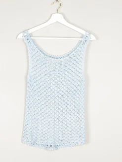 Women's Vintage Baby Blue 90s Crochet & Sequin Top S/M