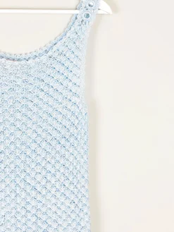 Women's Vintage Baby Blue 90s Crochet & Sequin Top S/M
