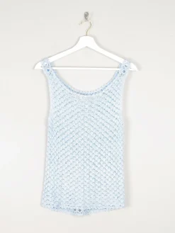 Women's Vintage Baby Blue 90s Crochet & Sequin Top S/M