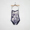 Women’s Vintage Beach Print Navy Swimsuit M