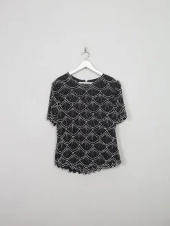 Women's Vintage Beaded Black & White Beaded Top M