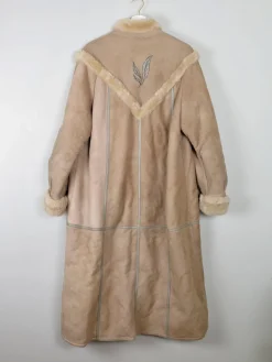 Women's Vintage Beige Sheepskin Embroidered Coat M/L