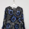 Women’s Vintage Black & Blue Beaded Long Sleeved Top M