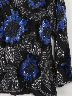 Women’s Vintage Black & Blue Beaded Long Sleeved Top M