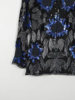 Women’s Vintage Black & Blue Beaded Long Sleeved Top M