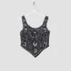 Women's Vintage Black & White Beaded Bustier Top S/M