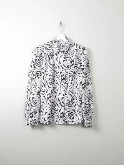Women's Vintage Black & White Animal Print Blouse 1980s M