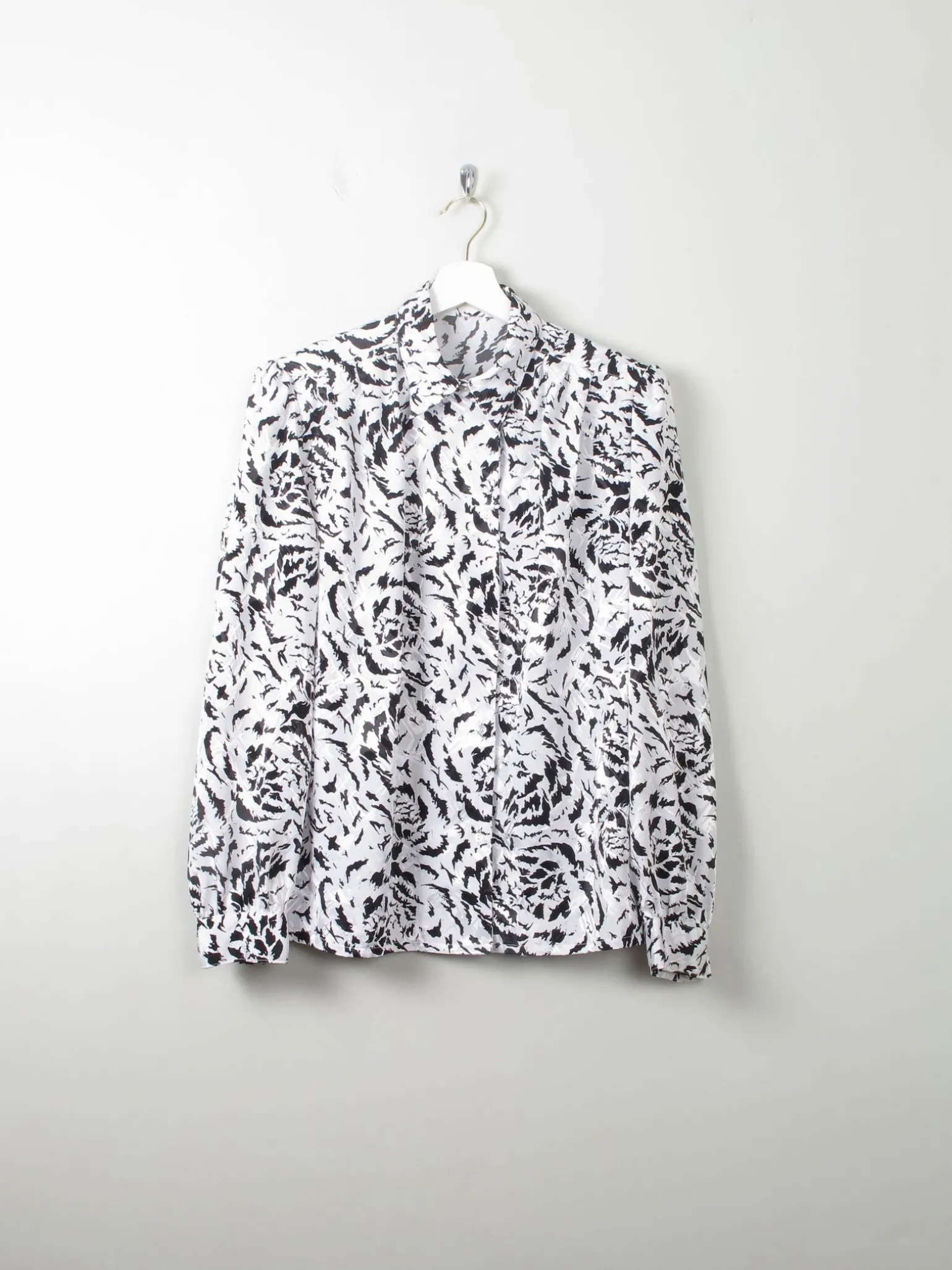 Women's Vintage Black & White Animal Print Blouse 1980s M