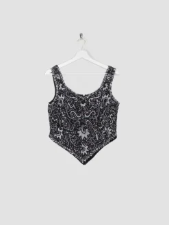 Women's Vintage Black & White Beaded Bustier Top S/M
