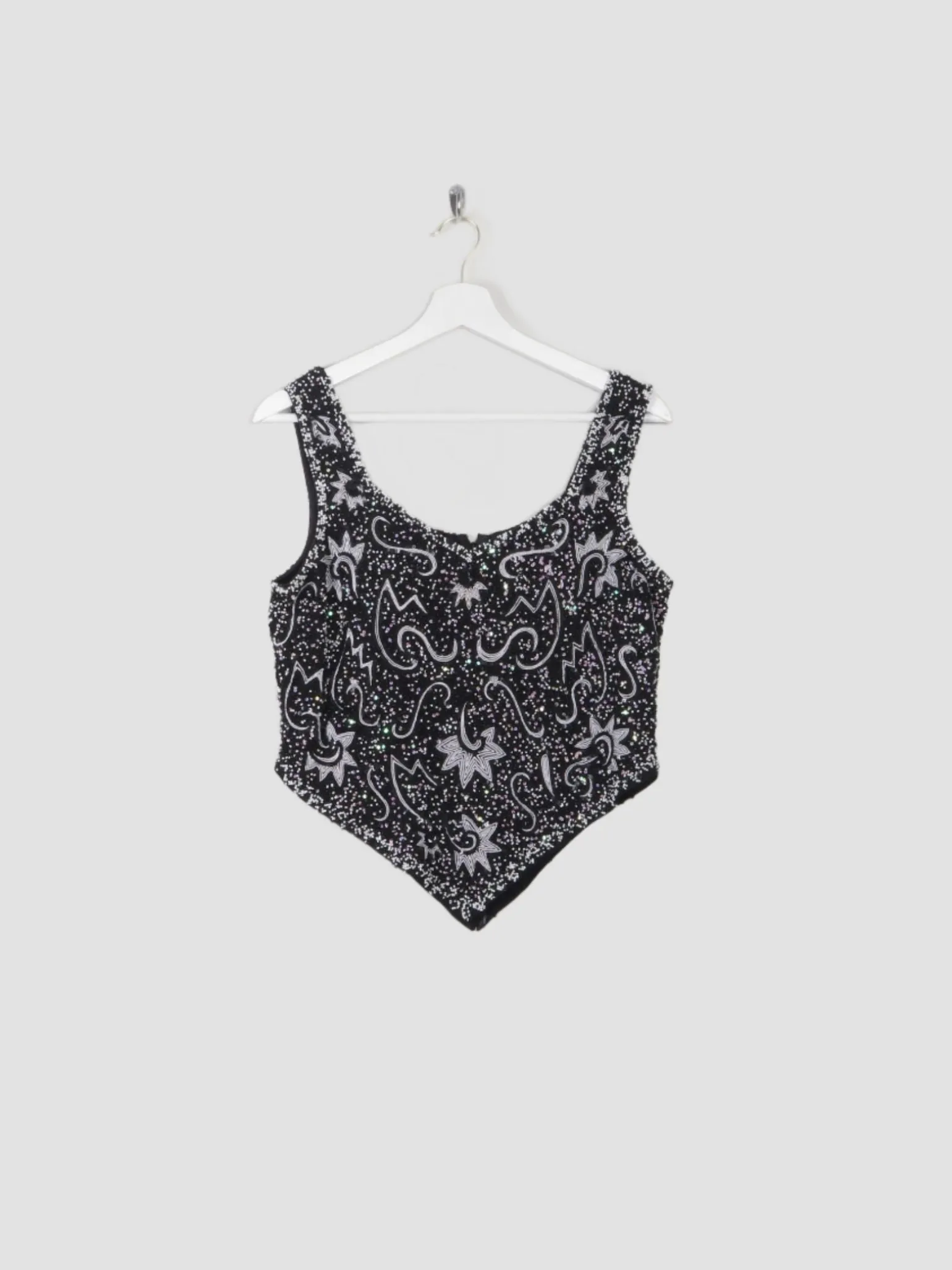 Women's Vintage Black & White Beaded Bustier Top S/M