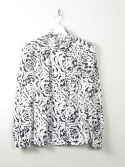 Women's Vintage Black & White Animal Print Blouse 1980s M