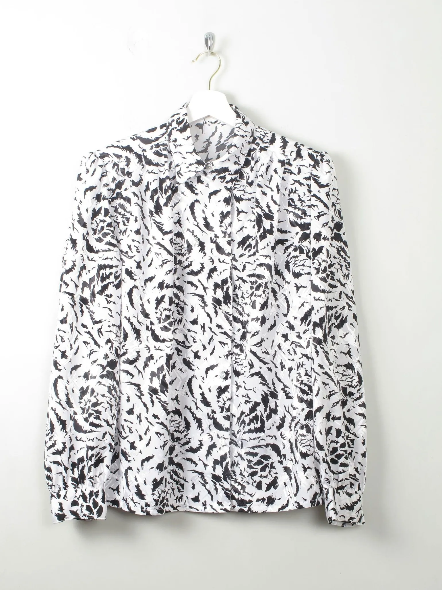 Women's Vintage Black & White Animal Print Blouse 1980s M
