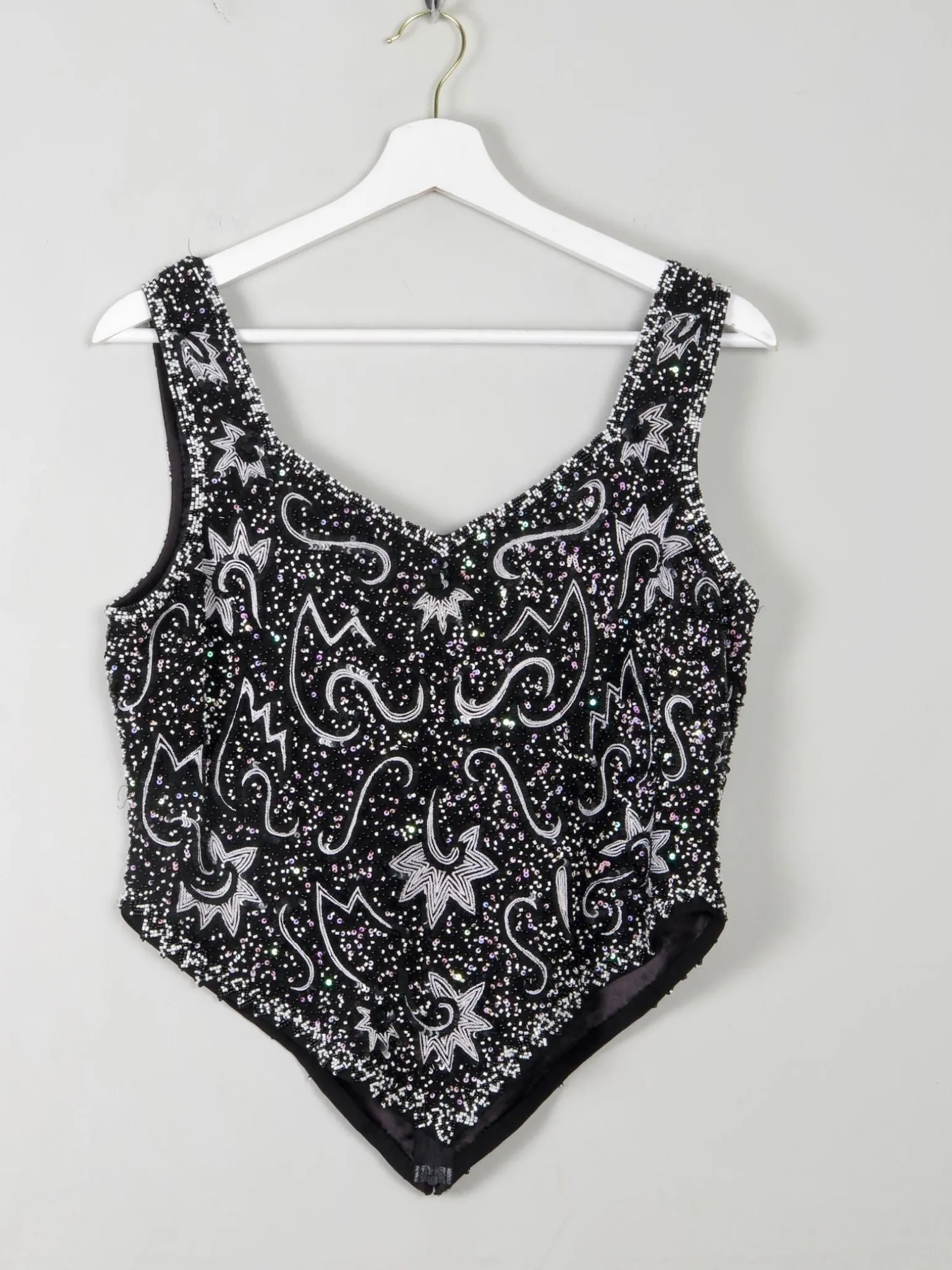 Women's Vintage Black & White Beaded Bustier Top S/M