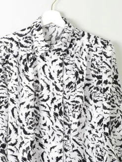 Women's Vintage Black & White Animal Print Blouse 1980s M