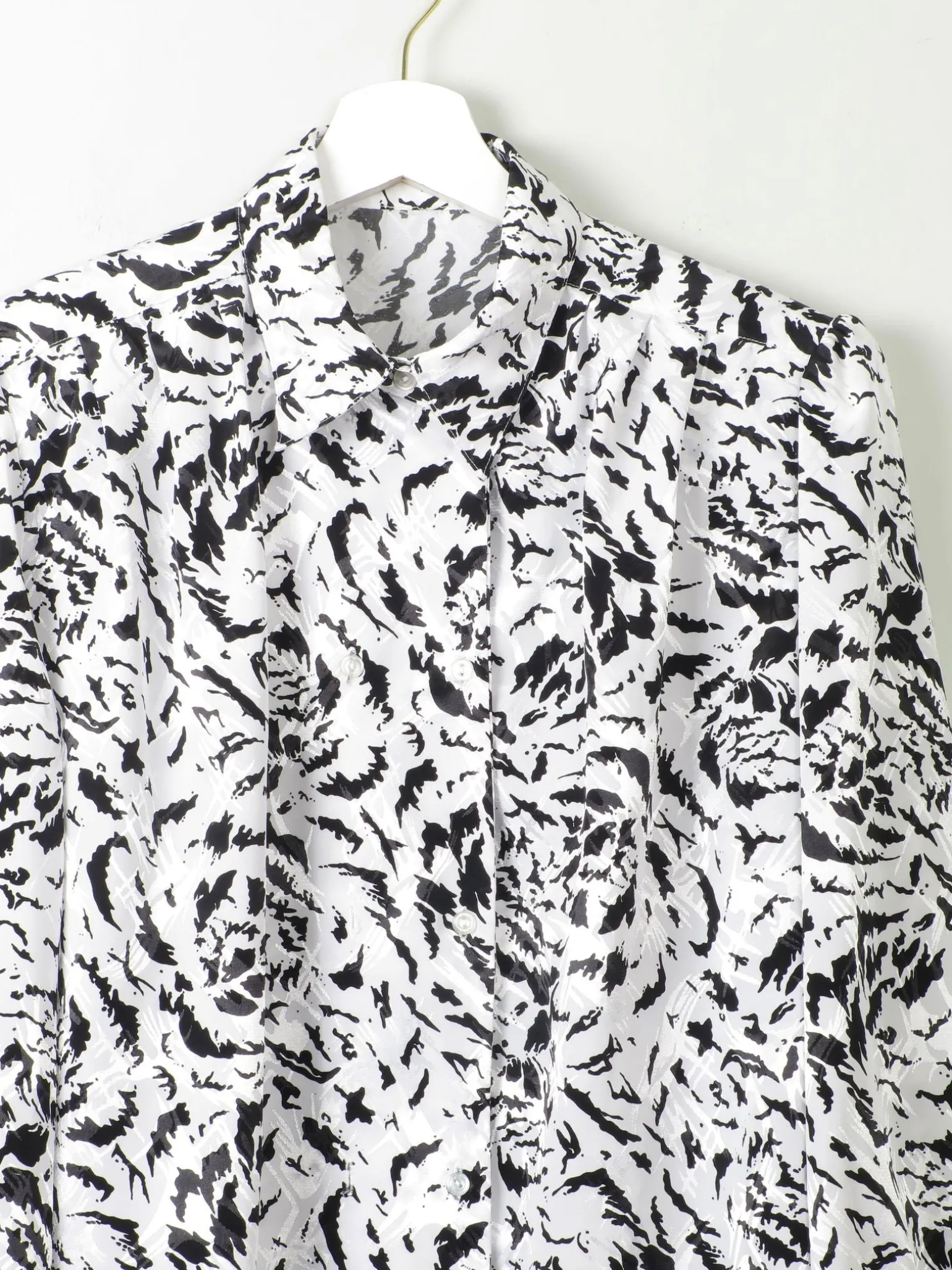 Women's Vintage Black & White Animal Print Blouse 1980s M