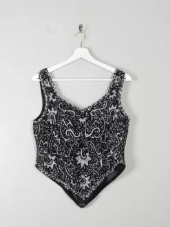 Women's Vintage Black & White Beaded Bustier Top S/M