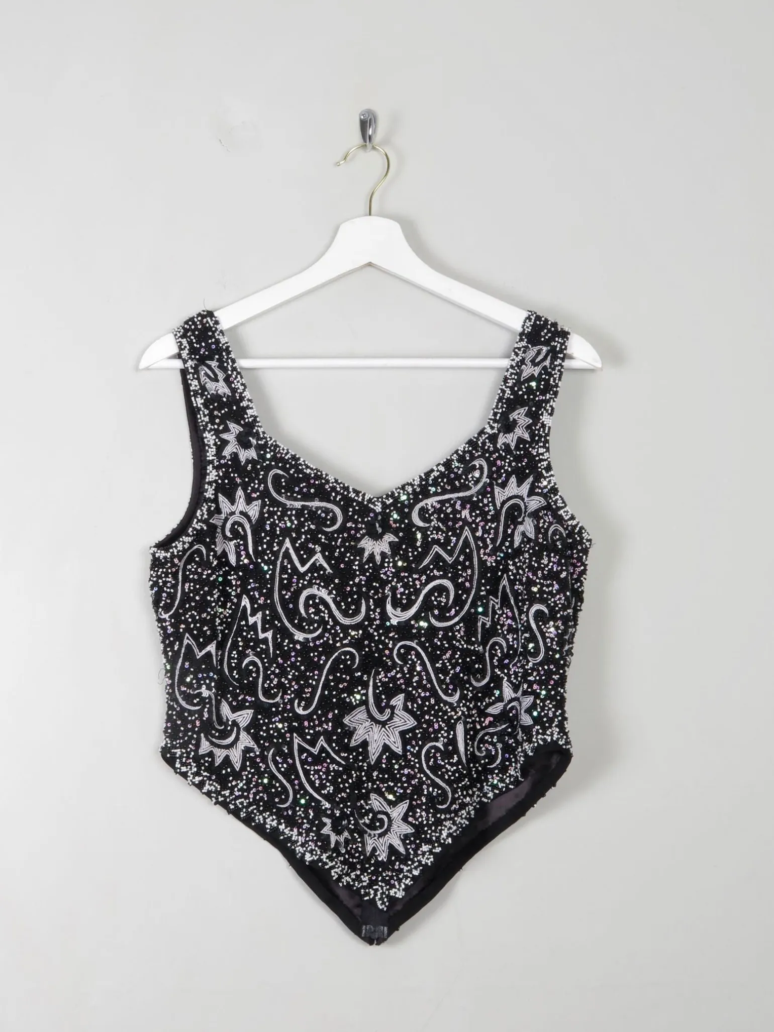 Women's Vintage Black & White Beaded Bustier Top S/M