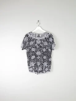 Women's Vintage Black & White Lace Blouse M