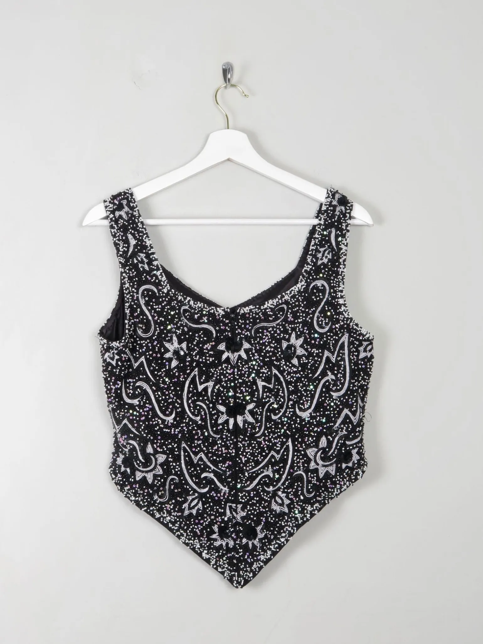 Women's Vintage Black & White Beaded Bustier Top S/M