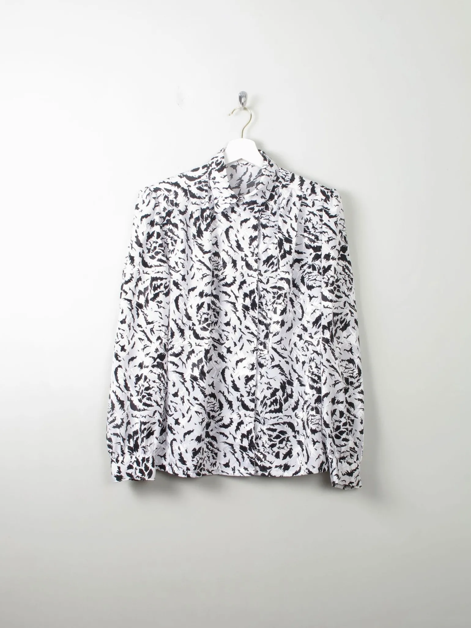 Women's Vintage Black & White Animal Print Blouse 1980s M
