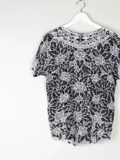 Women's Vintage Black & White Lace Blouse M