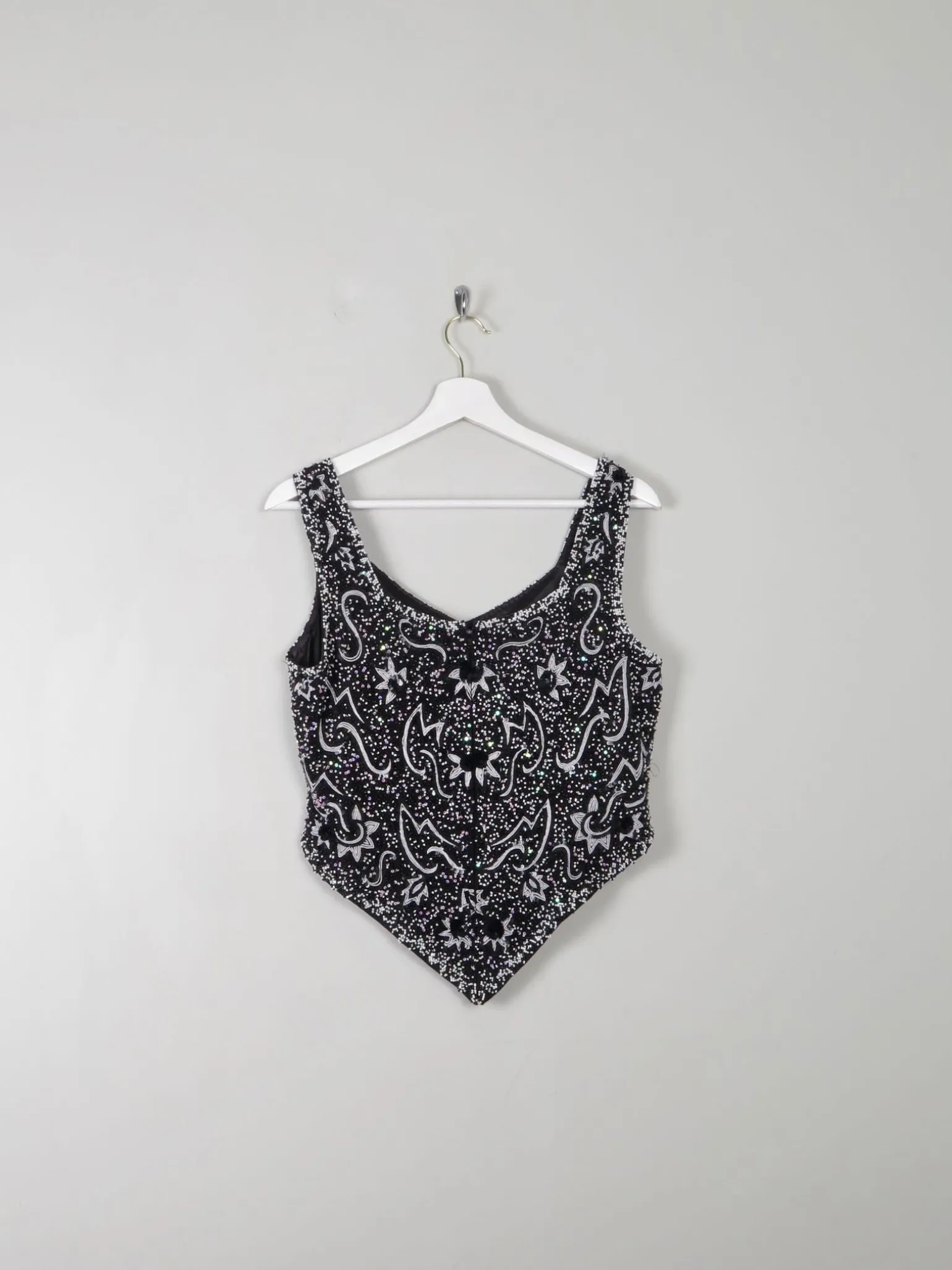 Women's Vintage Black & White Beaded Bustier Top S/M