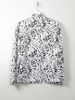 Women's Vintage Black & White Animal Print Blouse 1980s M