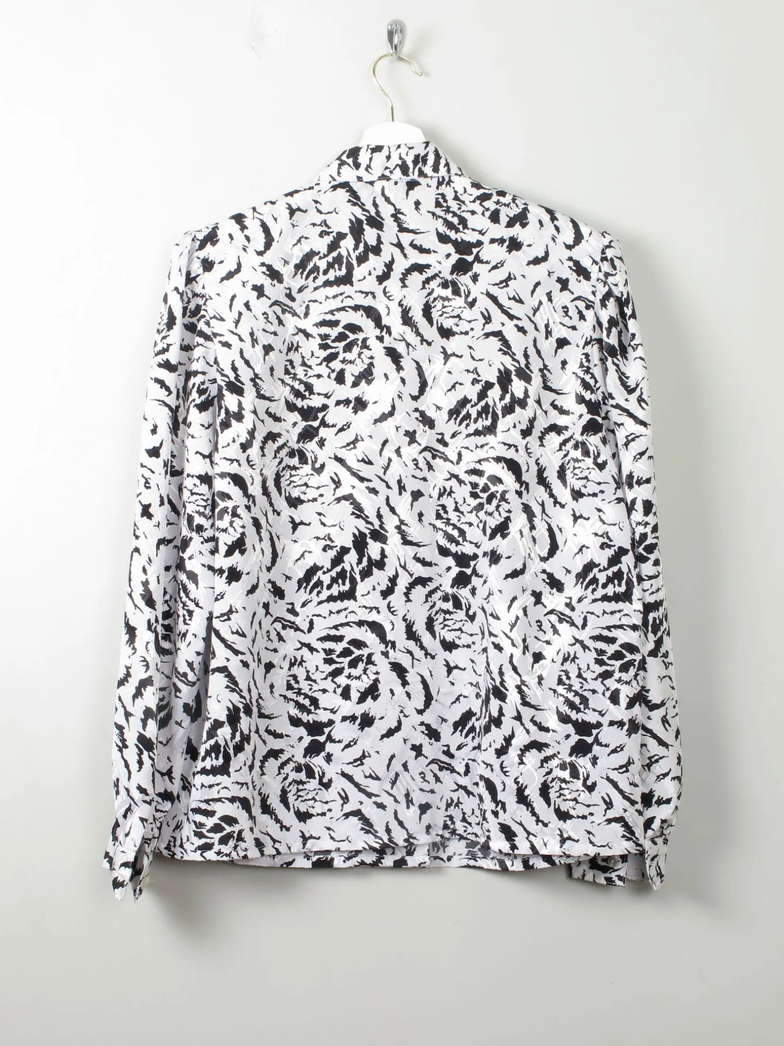 Women's Vintage Black & White Animal Print Blouse 1980s M