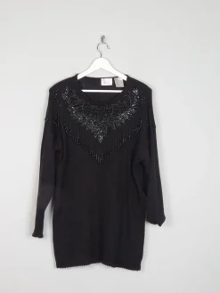 Women's Vintage Black Beaded Longline Jumper M/L