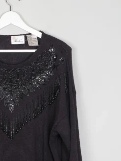 Women's Vintage Black Beaded Longline Jumper M/L