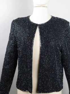Women’s Vintage Black Beaded Cropped Jacket 10/12