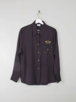Women's Vintage Black Blouse With Gold Motif S/M