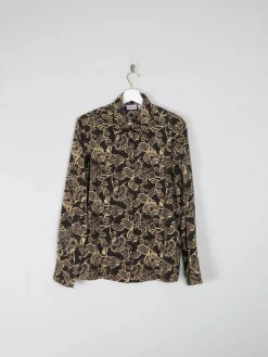 Women's Vintage Black Blouse With Floral Print M/L