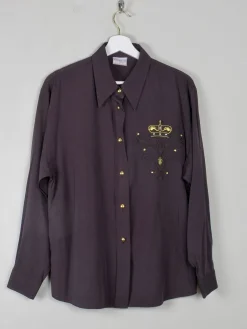 Women's Vintage Black Blouse With Gold Motif S/M