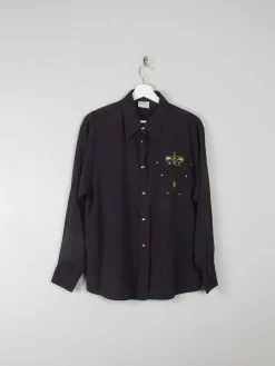 Women's Vintage Black Blouse With Gold Motif S/M