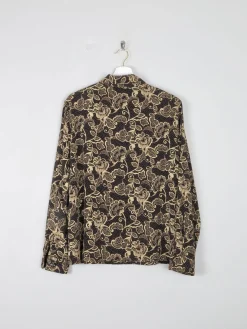 Women's Vintage Black Blouse With Floral Print M/L