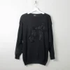 Women's Vintage Black Cotton 80s Jumper M/L