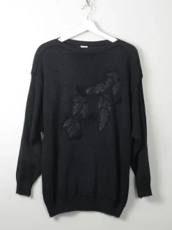 Women's Vintage Black Cotton 80s Jumper M/L