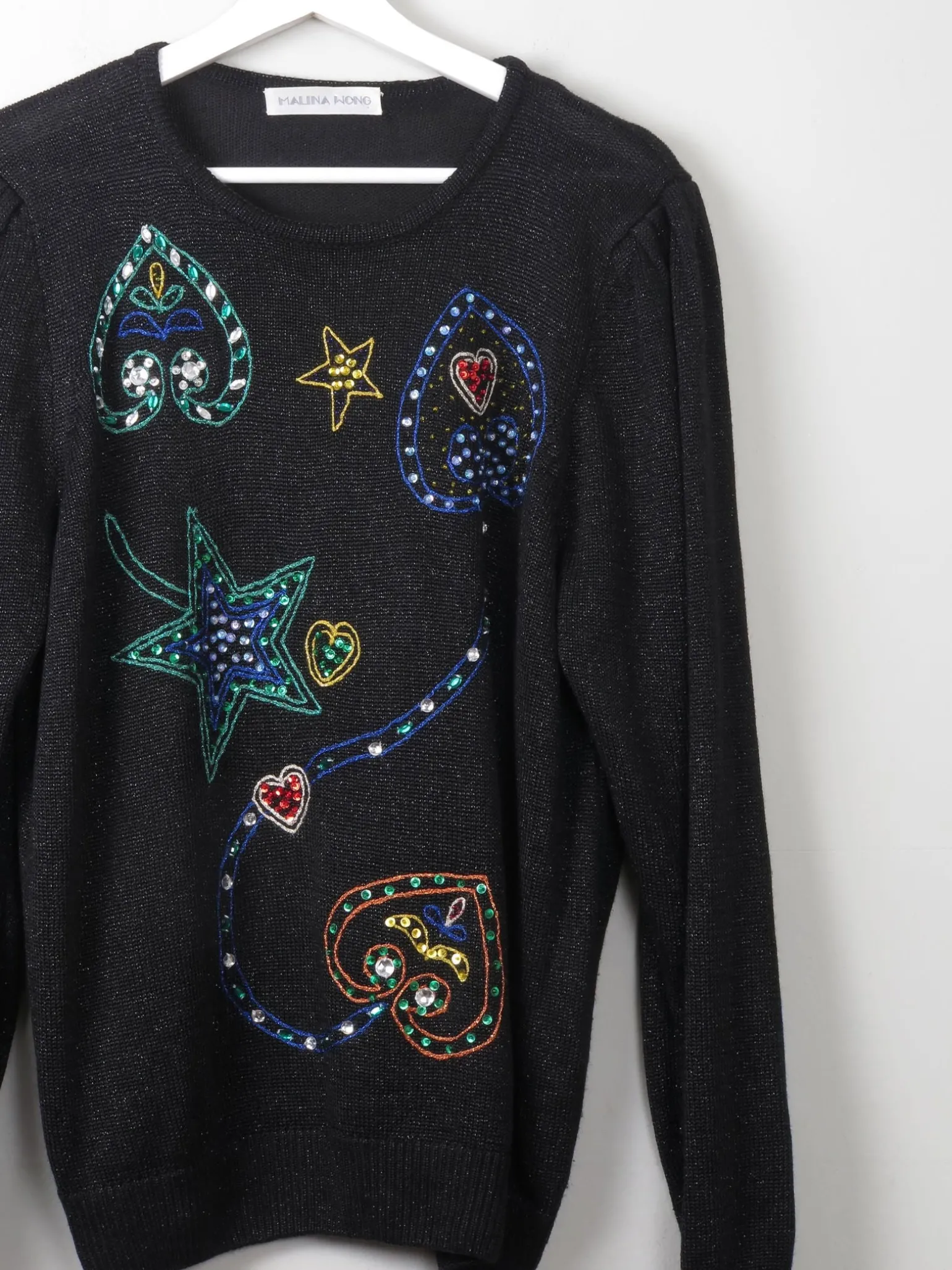 Women's Vintage Black Cotton Embellished Jumper M
