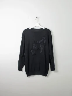 Women's Vintage Black Cotton 80s Jumper M/L