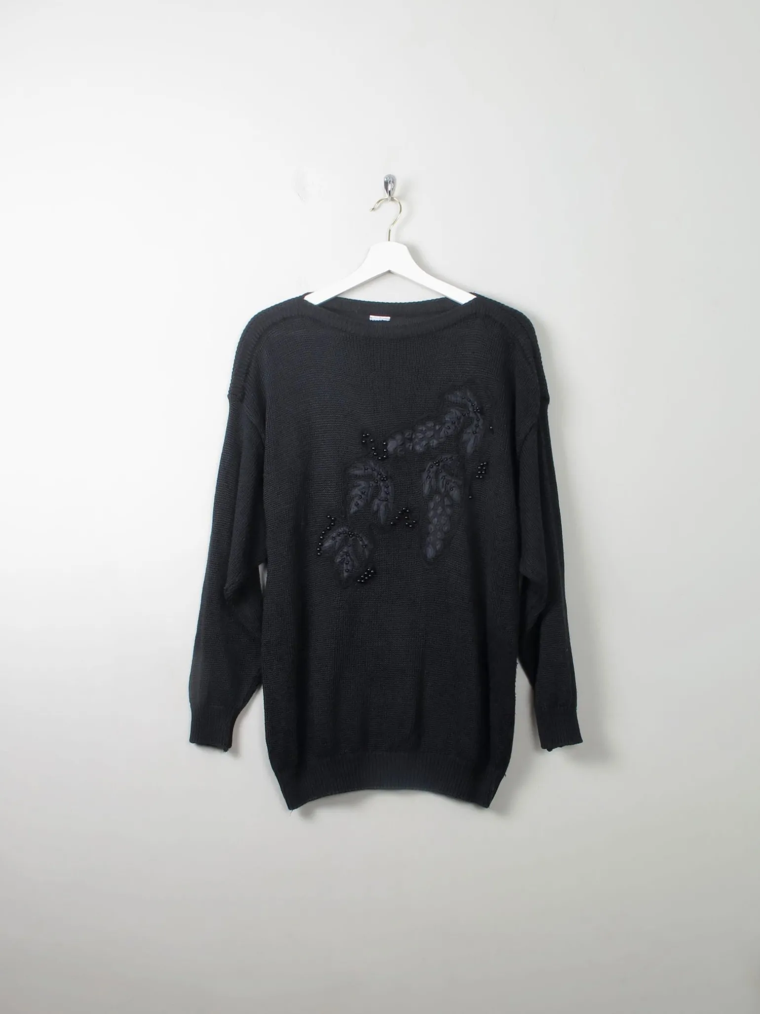 Women's Vintage Black Cotton 80s Jumper M/L