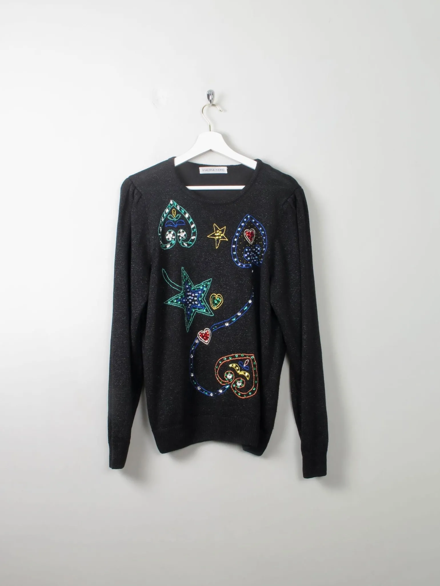 Women's Vintage Black Cotton Embellished Jumper M