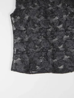 Women’s Vintage Black Lace Sleeveless Blouse With High Neck M