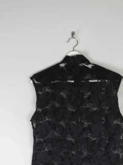 Women’s Vintage Black Lace Sleeveless Blouse With High Neck M